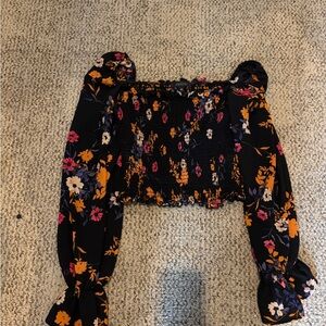 Abbeline Black Floral Smocked Top
